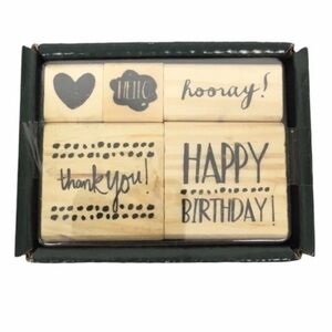 Wood Rubber Stamp Set Happy Birthday Thank You Hooray Hello Planner Bujo Journal